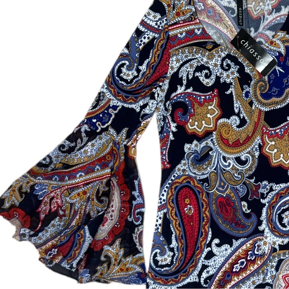 Chiasso Paisley Print Bell Sleeved Dress, Size Small - Picture 3 of 8